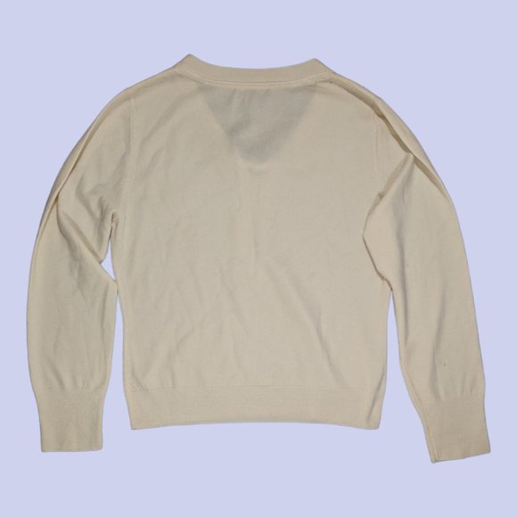 Faconnable | Women's Merino Wool V-Neck Tie Front Sweater Cream Medium - Picture 2 of 4